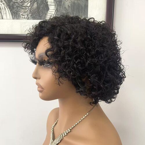 跨境外贸假发JC小卷短款小精灵头套卷发波波Human Hair wigs