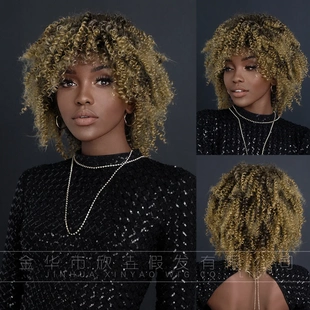 Curly Afro wig欧美假发女非洲卷发黑人爆炸头假发蓬松化纤头套