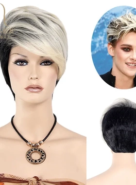 英文版Tik Tok女主播短发头套卡尼卡龙黑色613色拼色假发现货