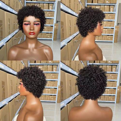 Human Hair Afro Kinky Curly Wigs 真人发非洲卷发短假发头套