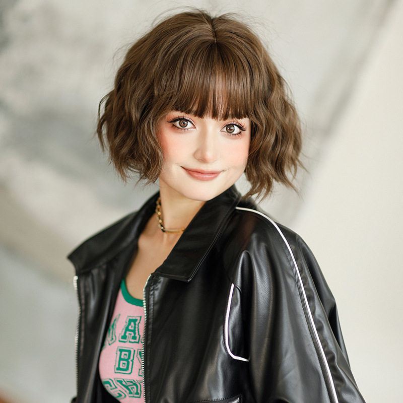 新款仿真假发女短发波浪卷整顶全头套网红直播欧美套头假发