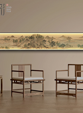 宋代美学装饰画湖山春暖图山水挂画茶室氛围灯画床头窄长条画横幅