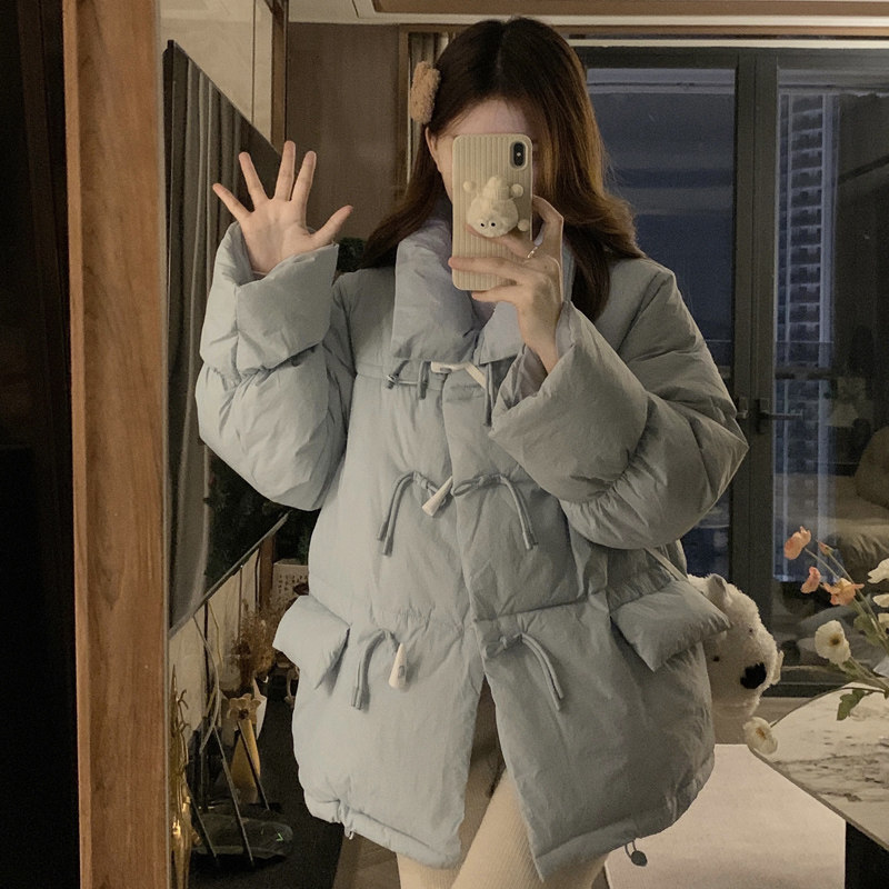 东大门韩版牛角扣小个子羽绒棉服女短款纯色棉衣甜美面包服外套