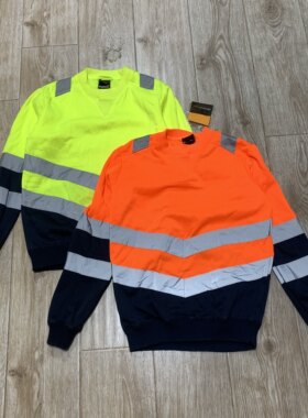出口荧光拼色反光套头卫衣加绒款冬季夜间作业道路施工外套安全男