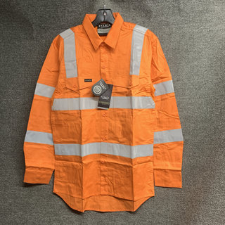 出口澳洲SYZMIK橘色反光纯棉衬衣UPF50防晒矿工工作服上衣男透气