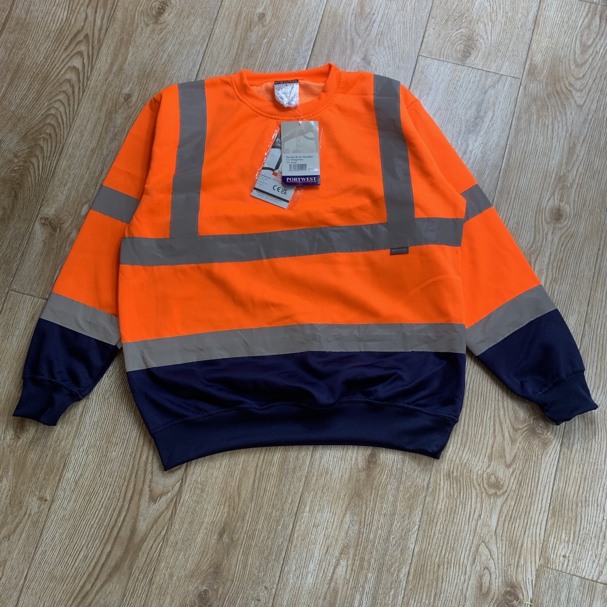 出口澳洲荧光橘色反光加绒圆领卫衣冬季保暖外套夜间作业安全服男