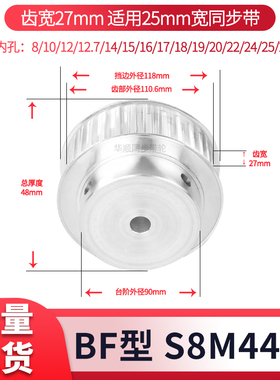 同步轮S8M44齿宽27内孔14 15 16 17 18 19 20S8M现货套装同步带轮