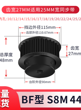 同步轮S8M44齿钢发黑齿宽27内孔127141516171928现货套装同步带轮