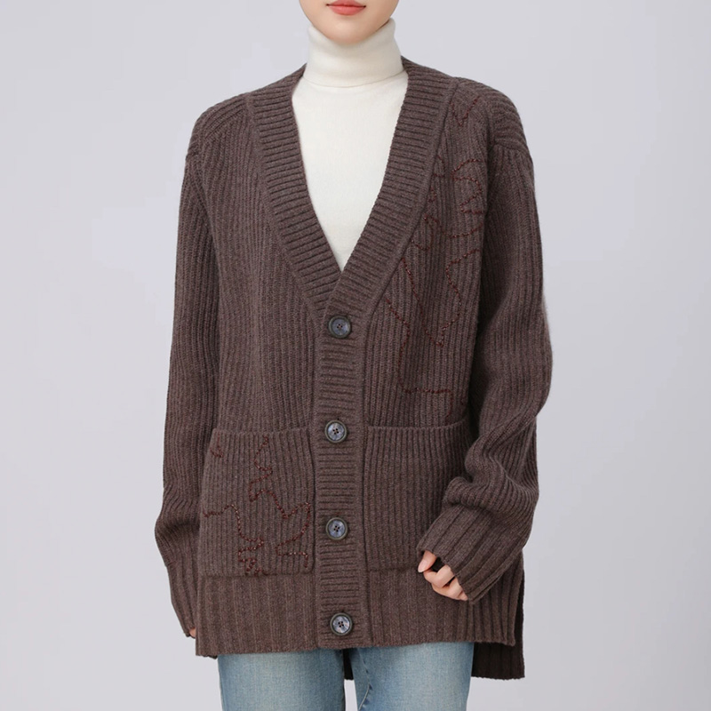 商场同款羊毛单排扣V领外套