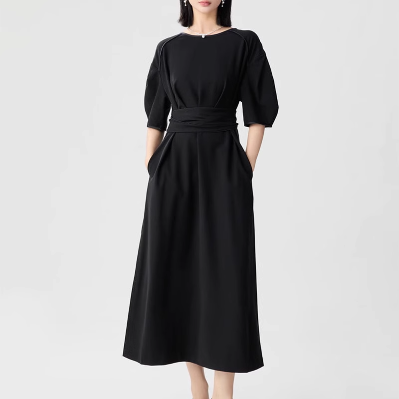 休闲公主裙聚酯纤维纯色系带批发