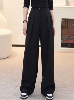 哥家商场同款2026早春秋新款高腰宽松垂感直筒西装裤黑色女110060