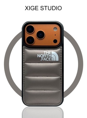 潮牌充棉羽绒服灰色适用苹果17promax手机壳新款iPhone16promax/15promax/14promax/13promax硅胶防摔保护套