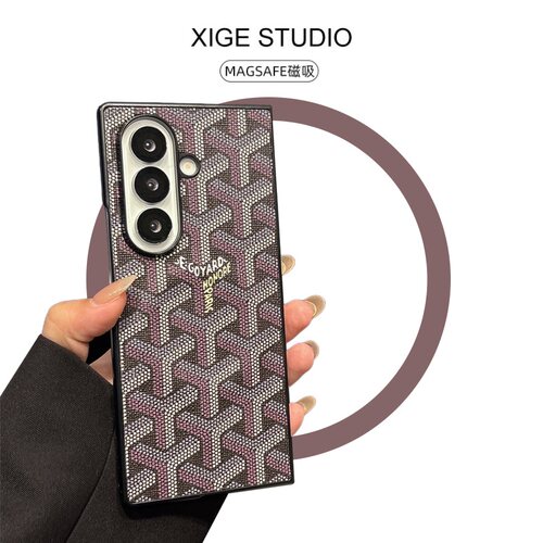Magsafe磁吸狗牙皮质纹棕色适用三星ZFold8Ultra手机壳高级感ZFold7韩国ZFold6折叠屏ZFold5防摔ZFold4保护套