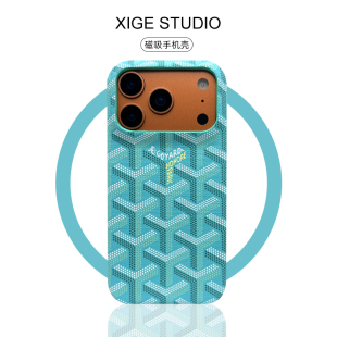 14promax保护套 15promax 潮牌狗牙浅蓝皮质纹Magsafe磁吸适用于苹果17promax手机壳新款 iPhone16promax