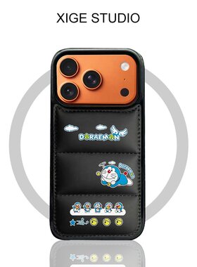 可爱卡通叮当猫充棉羽绒服适用于苹果17promax手机壳新款iPhone16promax/15promax/14promax/13promax保护套