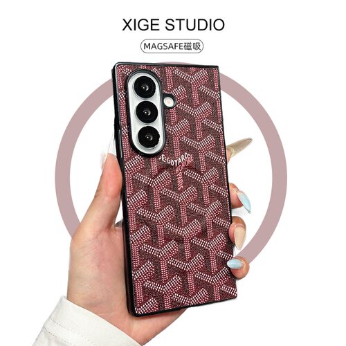 Magsafe磁吸狗牙皮质纹酒红适用三星ZFold8Ultra手机壳高级感ZFold8韩国ZFold7折叠屏ZFold6防摔ZFold5保护套