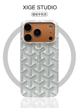 潮牌狗牙白色皮质纹Magsafe磁吸适用于苹果17promax手机壳新款iPhone16promax/15promax/14promax保护套
