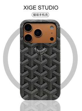 潮牌戈雅狗牙黑色皮质纹Magsafe磁吸适用于苹果17promax手机壳新款iPhone16promax/15promax/14promax保护套