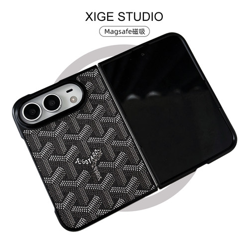 高级感黑色狗牙皮质纹磁吸Magsafe适用于苹果折叠屏手机壳新款iPhone18Duo防摔iPhoneDuo保护套男女款