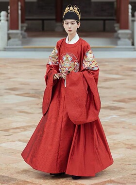 汉服婚服出租钟灵记良缘夙缔男款明制圆领袍刺绣情侣款红色礼服