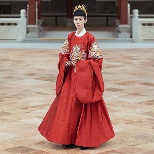 汉服婚服出租钟灵记良缘夙缔男款明制圆领袍刺绣情侣款红色礼服