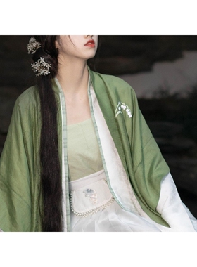 汉服出租上遥居铃兰宋汉服绿色长干寺对襟长衫白色飞机袖