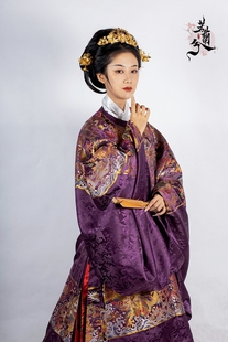 汉服出租若兰兮子孙龙高精密织金明制女款紫色圆领袍复原款父母服