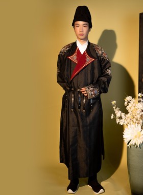 汉服出租重回汉唐黑色麒麟唐制圆领袍中国风刺绣汉婚兄弟装伴郎服