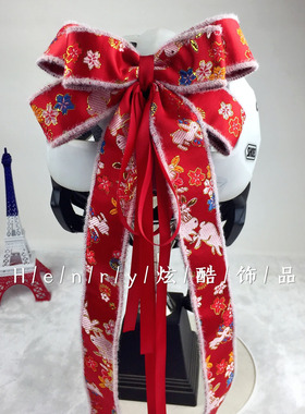 新年喜庆儿童平衡车轮滑雪成人摩托车电动头盔装饰品大蝴蝶结飘带