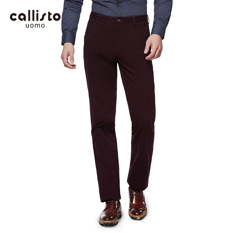 callisto酒红色棉质透气牛仔裤