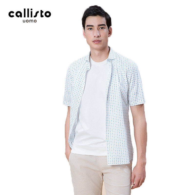 CALLISTO卡利斯特 时尚衬衫纯棉碎花短袖衬衫SMSTS039BL