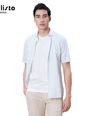 CALLISTO卡利斯特 时尚衬衫纯棉碎花短袖衬衫SMSTS039BL