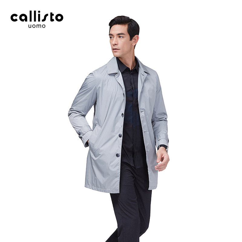 CALLISTO卡利斯特男春季翻领后开叉进口面料休闲风衣SMFES019GR