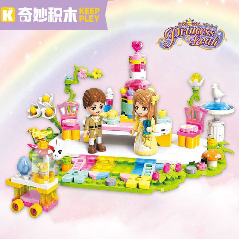 启蒙莉娅公主系列32027花间下午茶女孩子过家家益智拼装积木玩具
