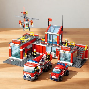 积木玩具城市消防总局消防车船警察局拼图男孩拼装益智力儿童礼物