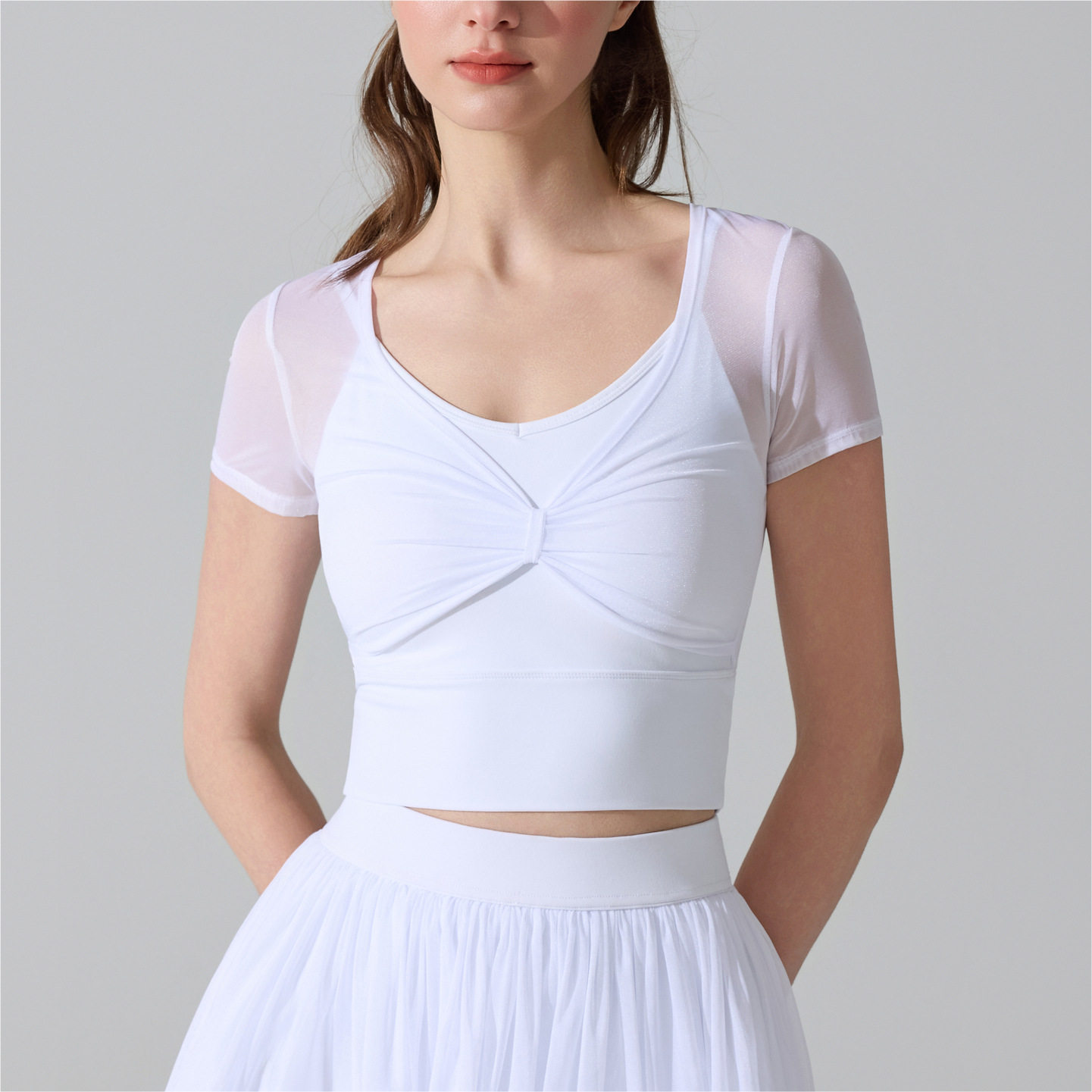 瑜伽服女士短袖T恤假两件运动罩衫性感网纱含胸垫跑步健身上衣女,运动服/休闲服装,健身衣,淘宝优惠券,粉丝福利购,淘宝优惠卷