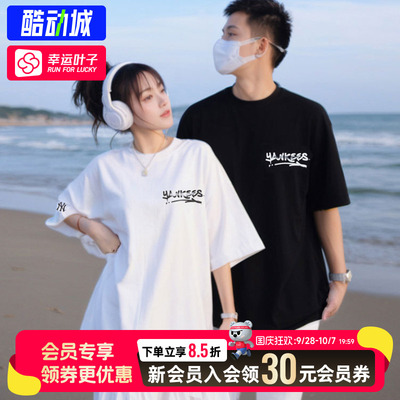 幸运叶子|MLB官方男女情侣休闲T恤秋季涂鸦字母潮酷宽松圆领短袖