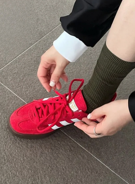 幸运叶子|阿迪达斯Handball Spezial 红色男女低帮休闲德训板鞋