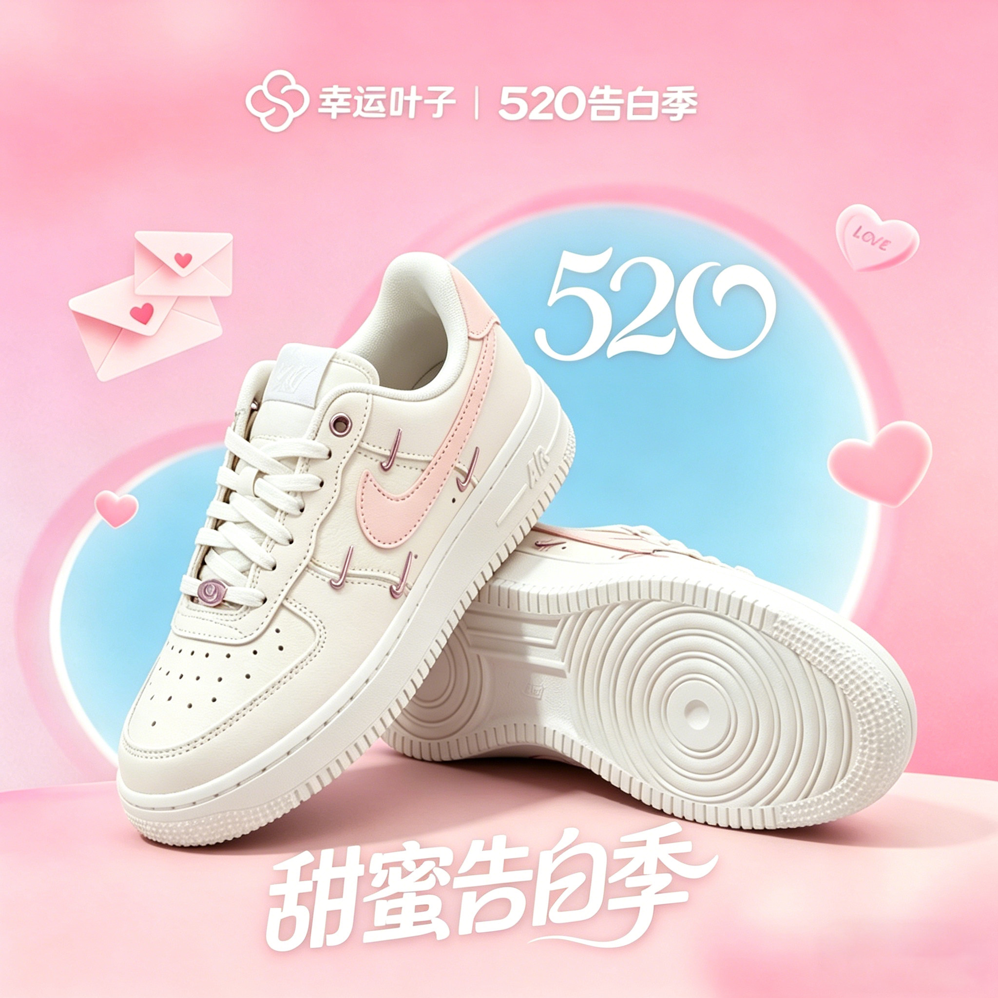 幸运叶子|耐克女鞋空军一号Air Force1运动鞋板鞋玫瑰金粉休闲鞋