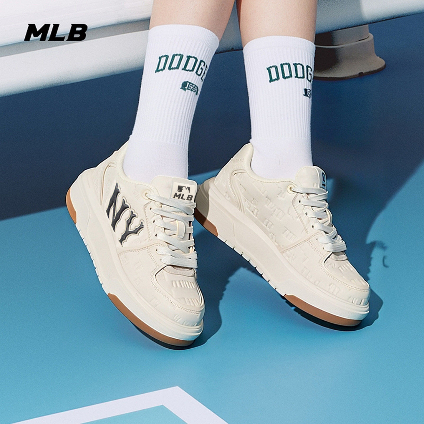 幸运叶子|MLB官方正品男女鞋复古老花26新款NY厚底鞋休闲鞋学长鞋