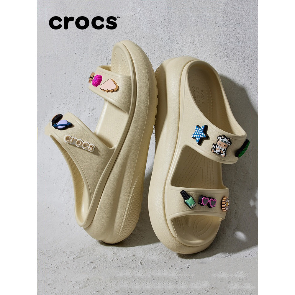 Crocs卡骆驰泡芙凉鞋女鞋 季新款骨白色厚底沙滩鞋休闲透气拖鞋