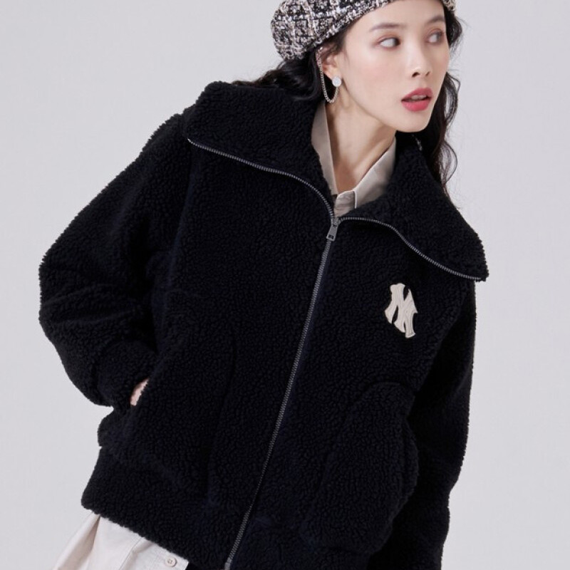 MLB摇粒绒外套男女秋秋季新款黑色加厚摇粒绒衣服加绒保暖夹克