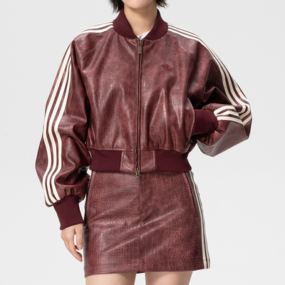 阿迪达斯三叶草女装2026春季新款运动服蛇皮纹宽松仿皮夹克KD8792