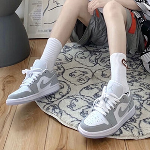耐克nike女鞋官方正品Air Jordan 1 AJ1灰白低帮潮流板鞋运动鞋子