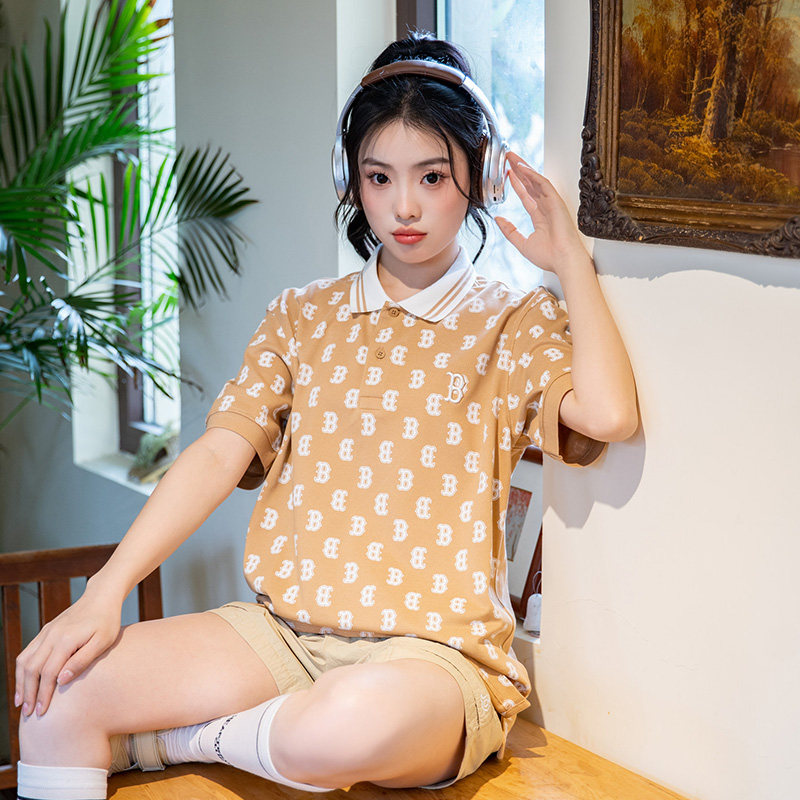 幸运叶子|MLB男女款翻领POLO衫夏季老花短袖宽松运动服T恤五分袖图片