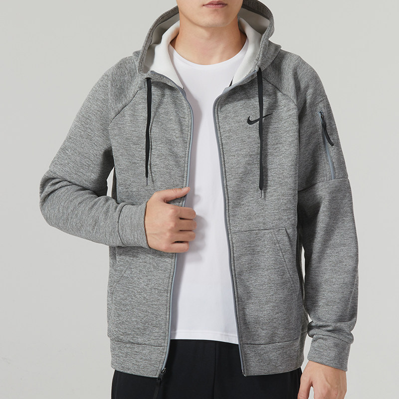 耐克男装2026春季新款跑步健身训练服加绒保暖外套针织连帽夹克