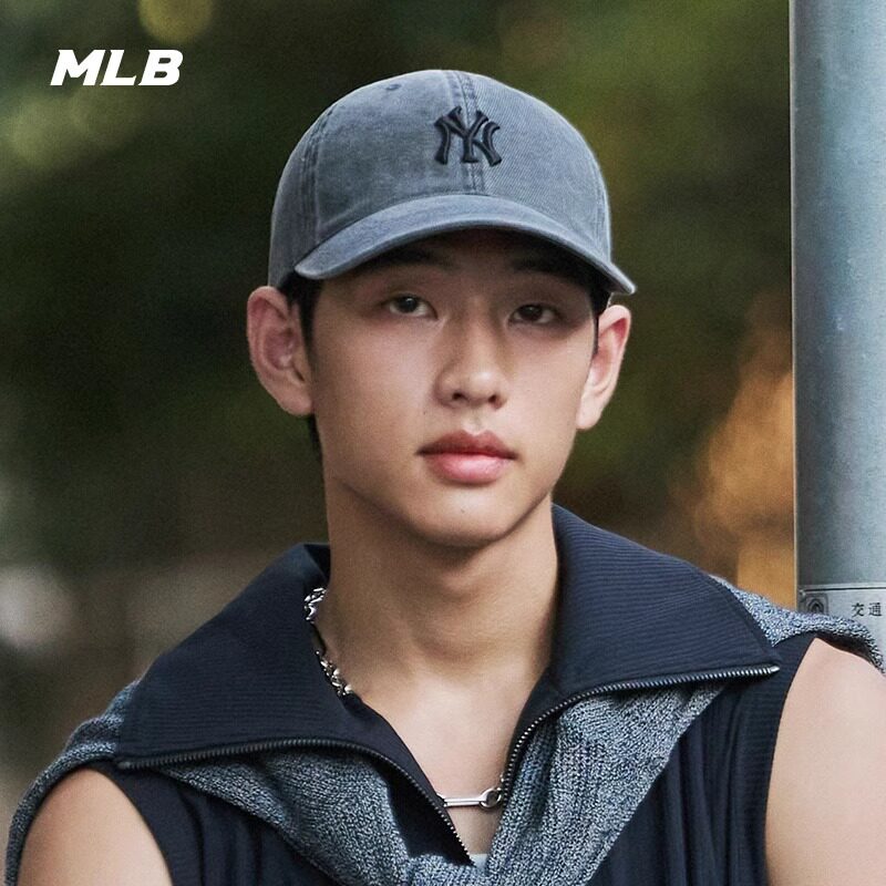 MLB明星同款 男女情侣帽子复古灰色棒球帽可调节软顶运动帽鸭舌帽图片