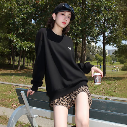 MLB卫衣男女2025秋季新款NY小标情侣纯色圆领运动套头衫3AMTB0154