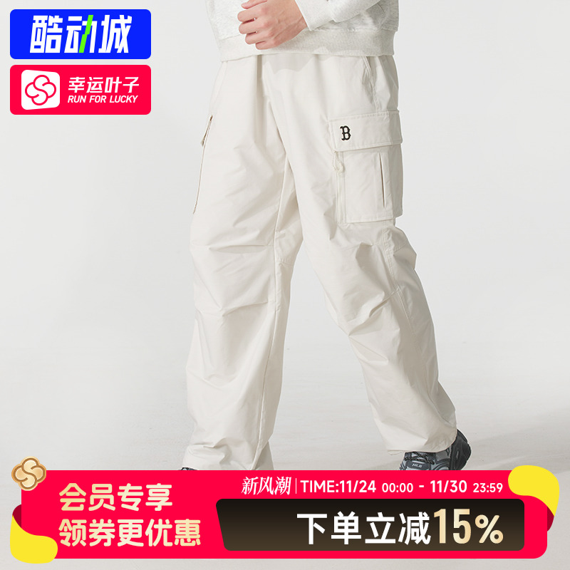 MLB男女长裤2025新款NY小标抽绳情侣工装裤梭织运动裤3AWPB0454