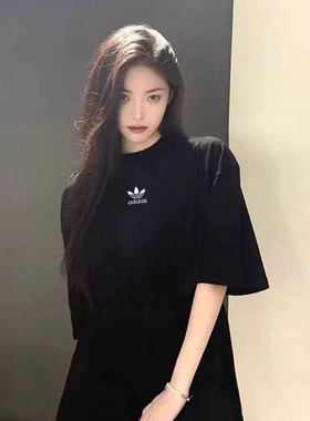 阿迪达斯三叶草短袖女2026新款ESS BOYFR透气宽松半袖女士纯棉T恤